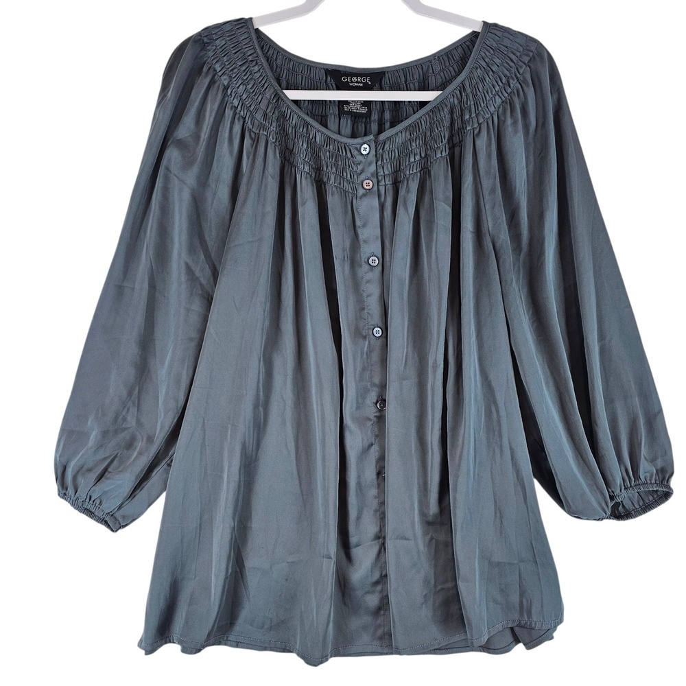 Women's 2X Blouse Button Front plus size top GEORGE Gray